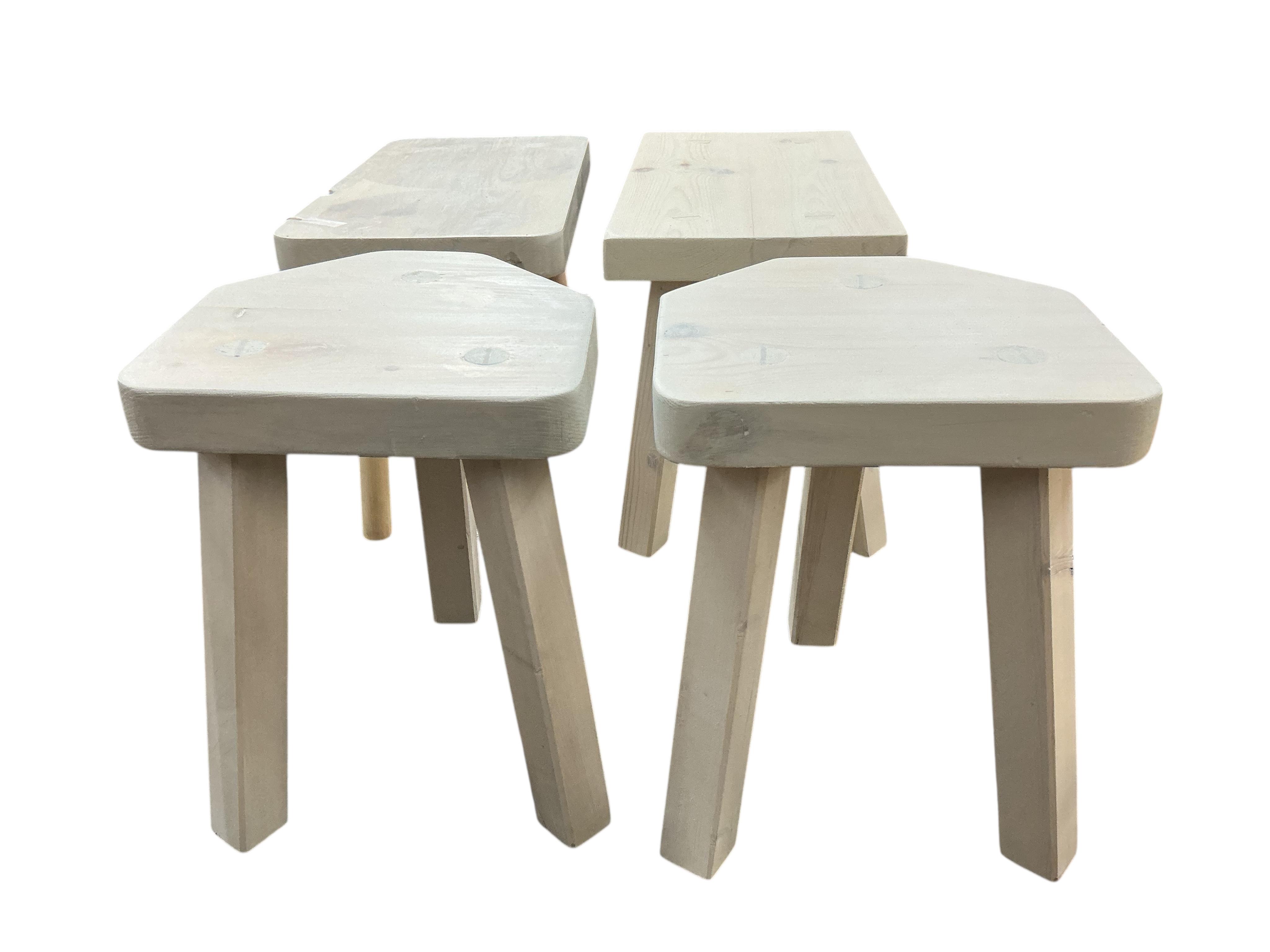 Four (two pairs) of contemporary painted stools or stands, larger width 57cm, depth 28cm, height 34cm